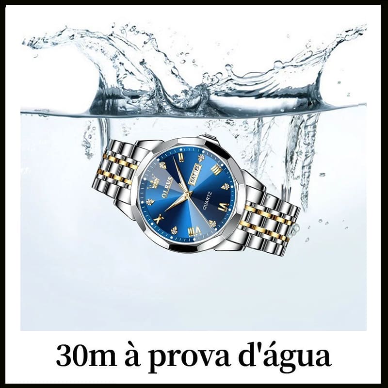 Relógio Masculino de Luxo A Prova D água Dourado Brilhante De Aço Inoxidável