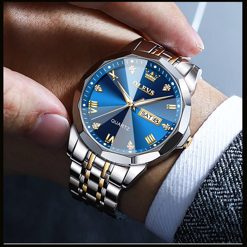 Relógio Masculino de Luxo A Prova D água Dourado Brilhante De Aço Inoxidável