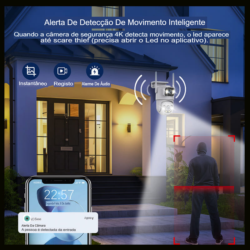 Câmera de Segurança Lente Dupla ICSEE Wi-Fi 360° - Visão Completa, Proteção Total!