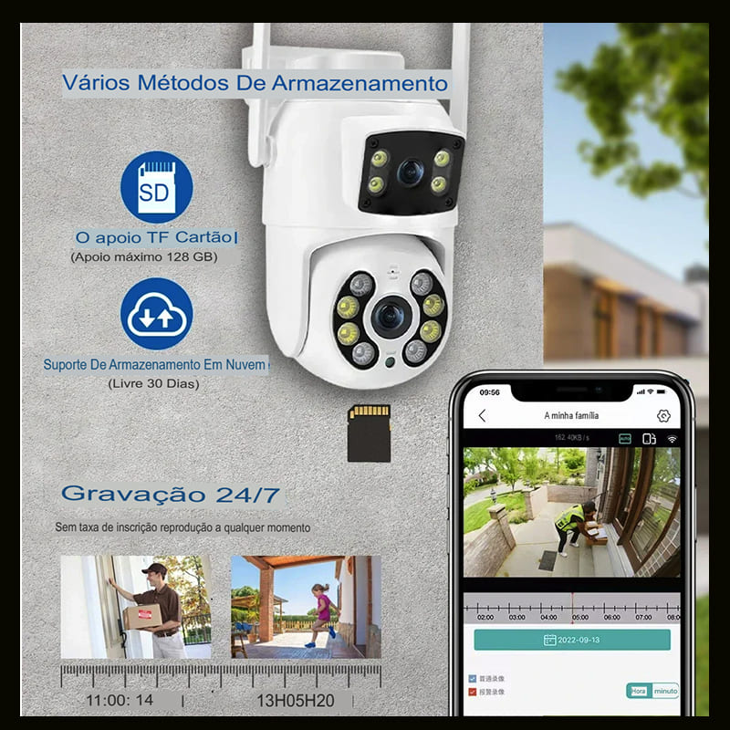 Câmera de Segurança Lente Dupla ICSEE Wi-Fi 360° - Visão Completa, Proteção Total!