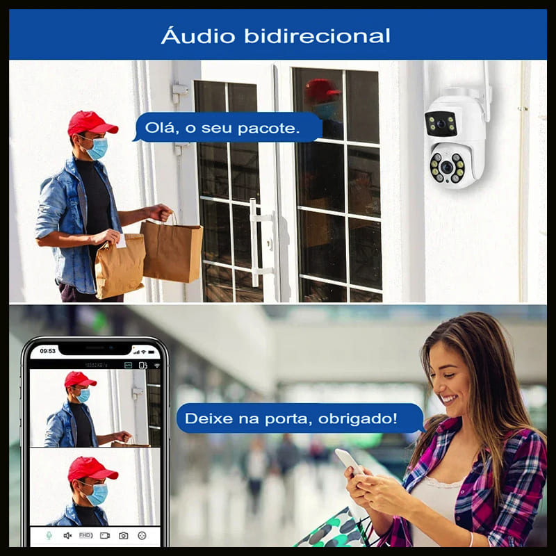 Câmera de Segurança Lente Dupla ICSEE Wi-Fi 360° - Visão Completa, Proteção Total!