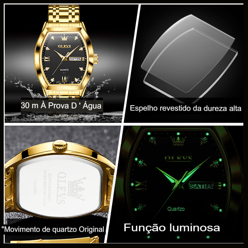 Relógio Masculino Original De Luxo Calendário Funcional Pulseira De Aço Inox